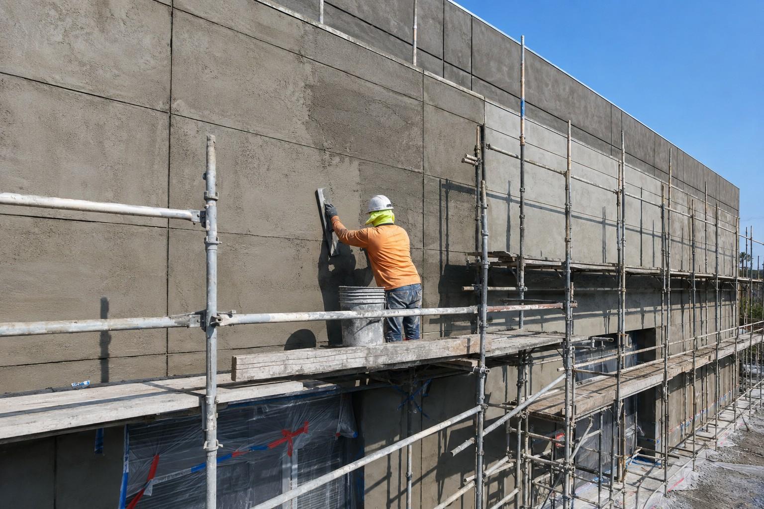 Commercial stucco application on a Los Angeles mixed use building