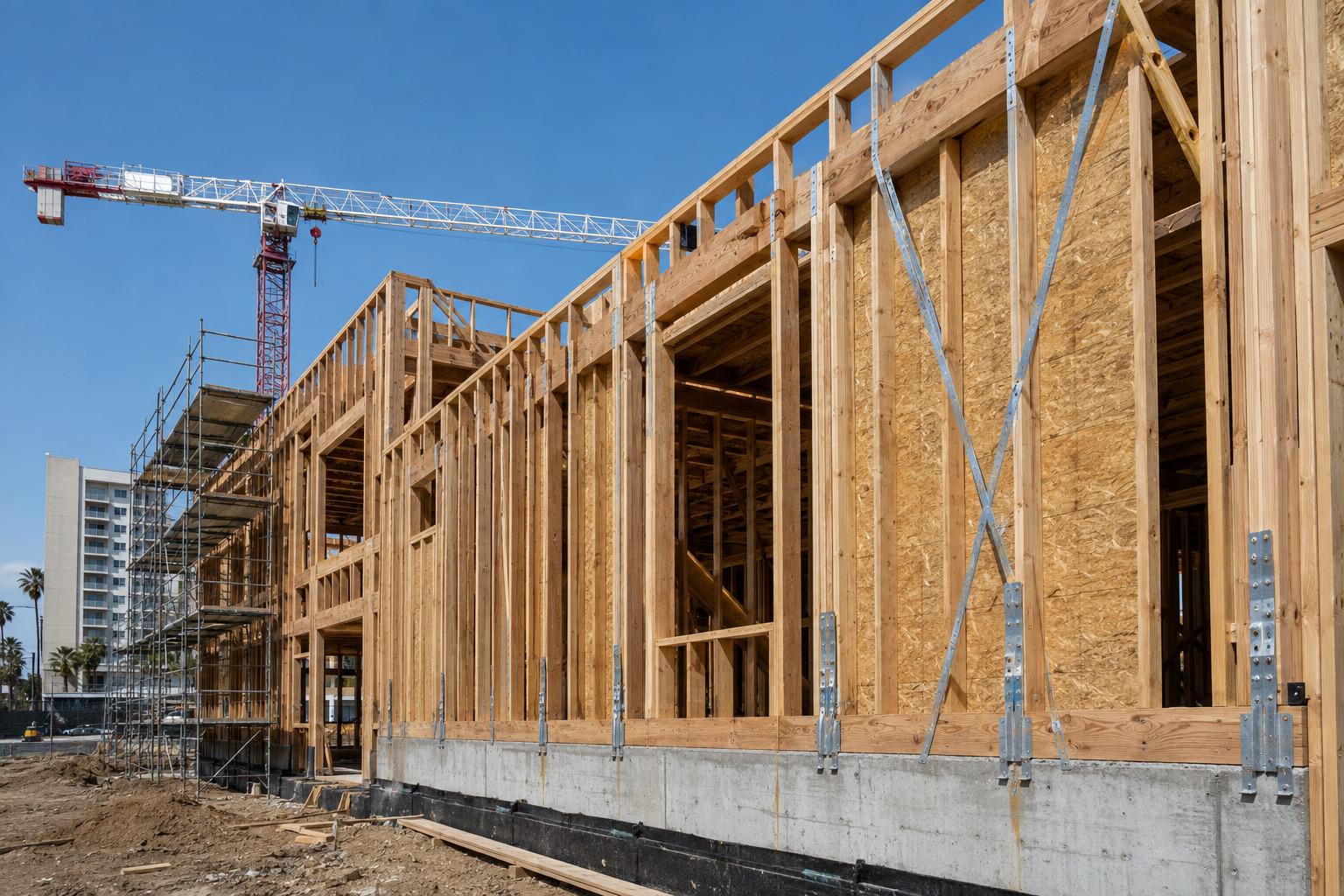 Commercial wood framing on a Type V building in Los Angeles