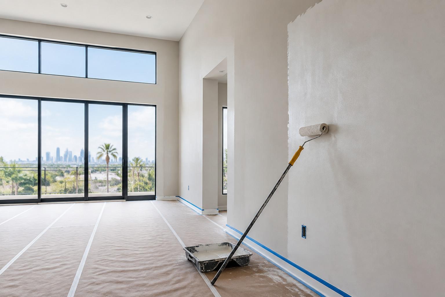 Interior painting and skim coating in progress on a Los Angeles residence