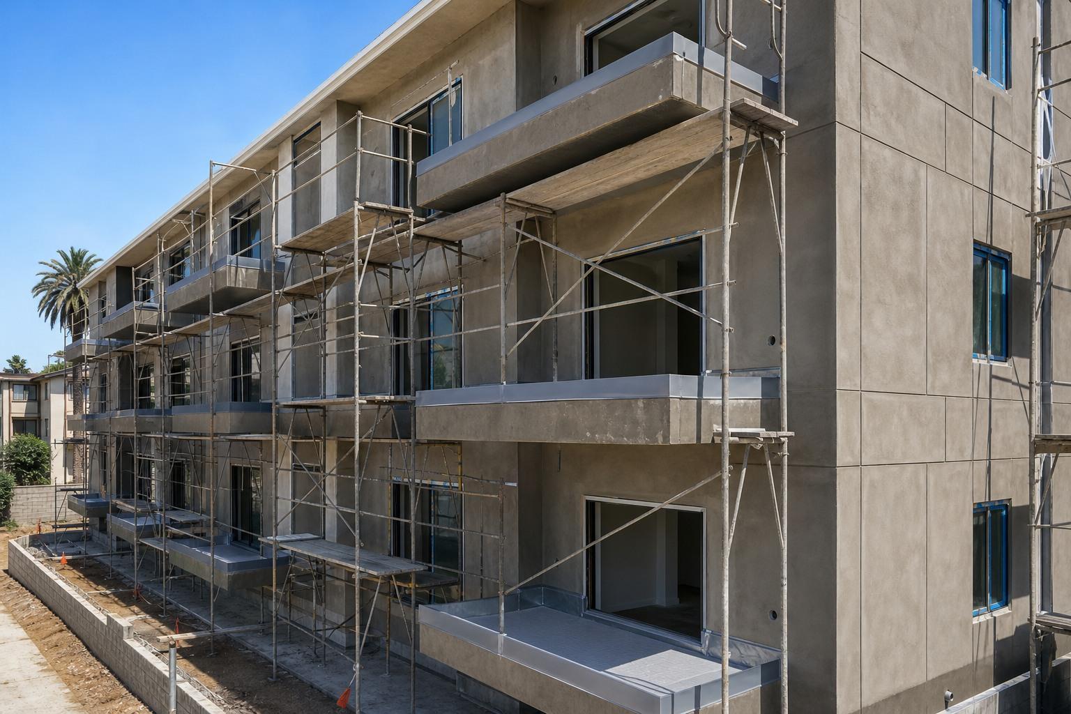 Multi-family stucco application on a Los Angeles apartment building exterior